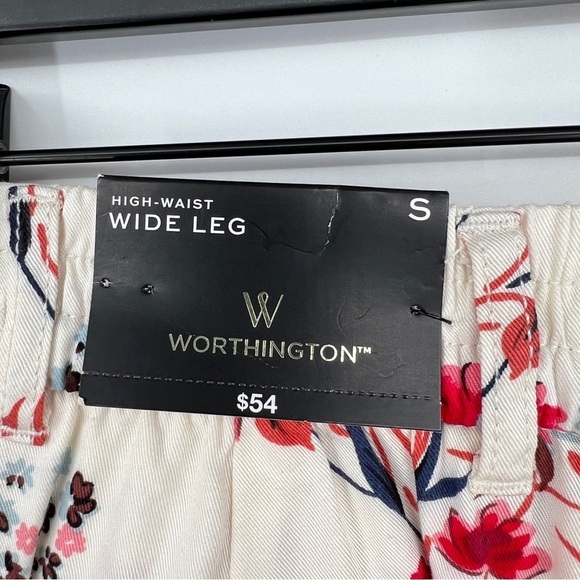 NEW WORTHINGTON Sasha Floral High Waist Wide Leg Pants Multicolor Stretch - Picture 5 of 14